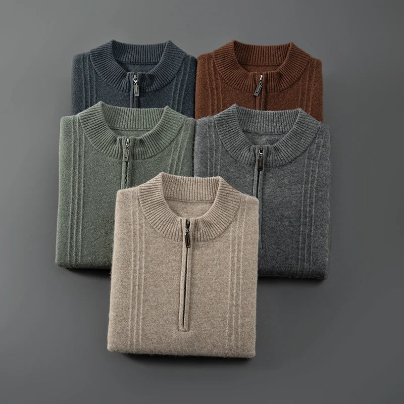 100% cashmere ribbed half-zip