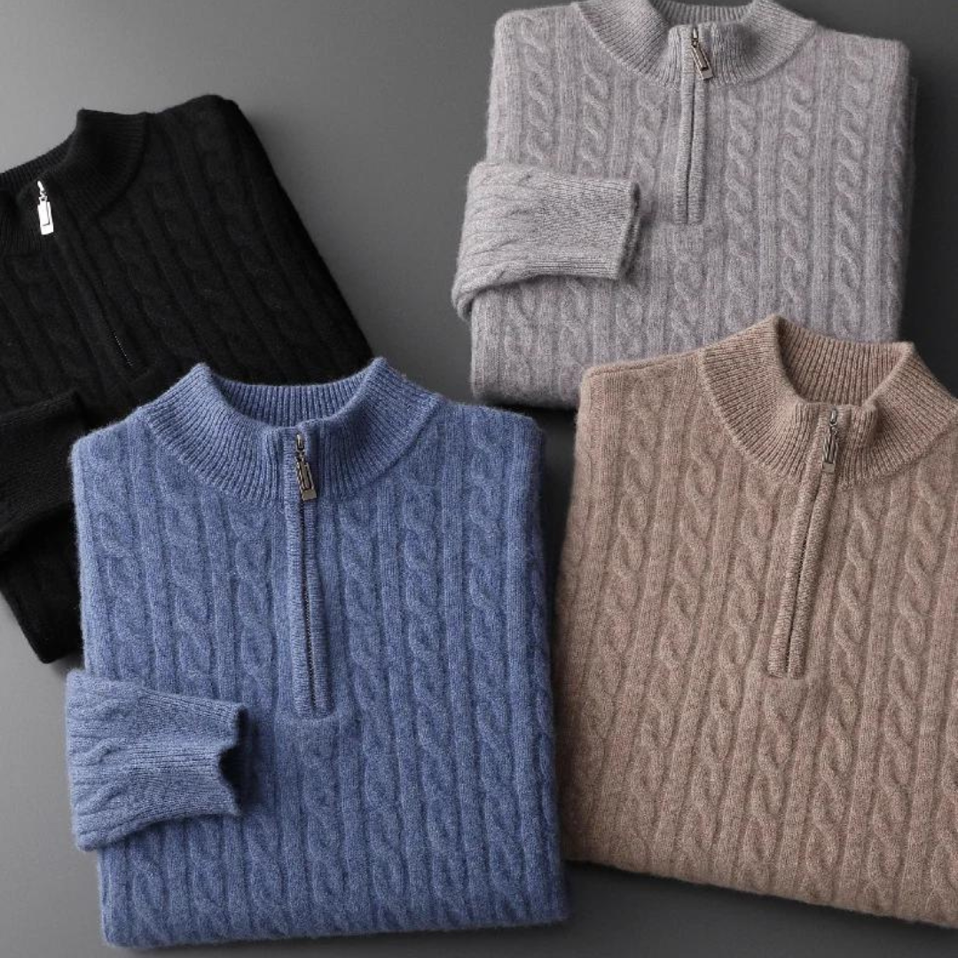 100% cashmere woven half-zip