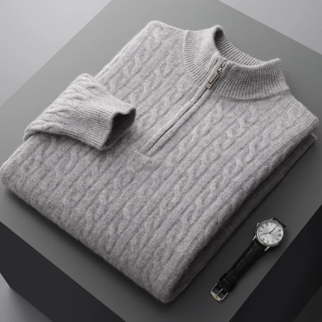 100% cashmere woven half-zip